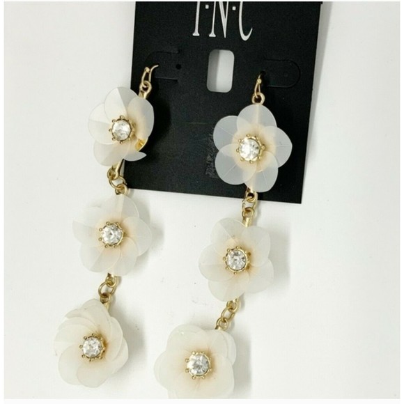 INC International Concepts Jewelry - INC Gold, Crystal Ivory 3 Flower Statement Drop Fashion Earring NEW